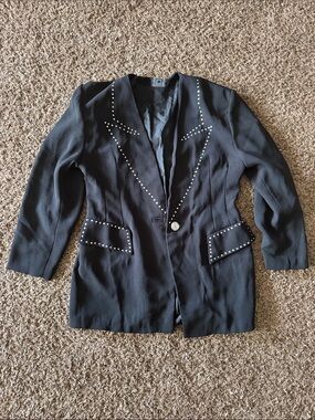 Black Studded Single-Button Women's Blazer